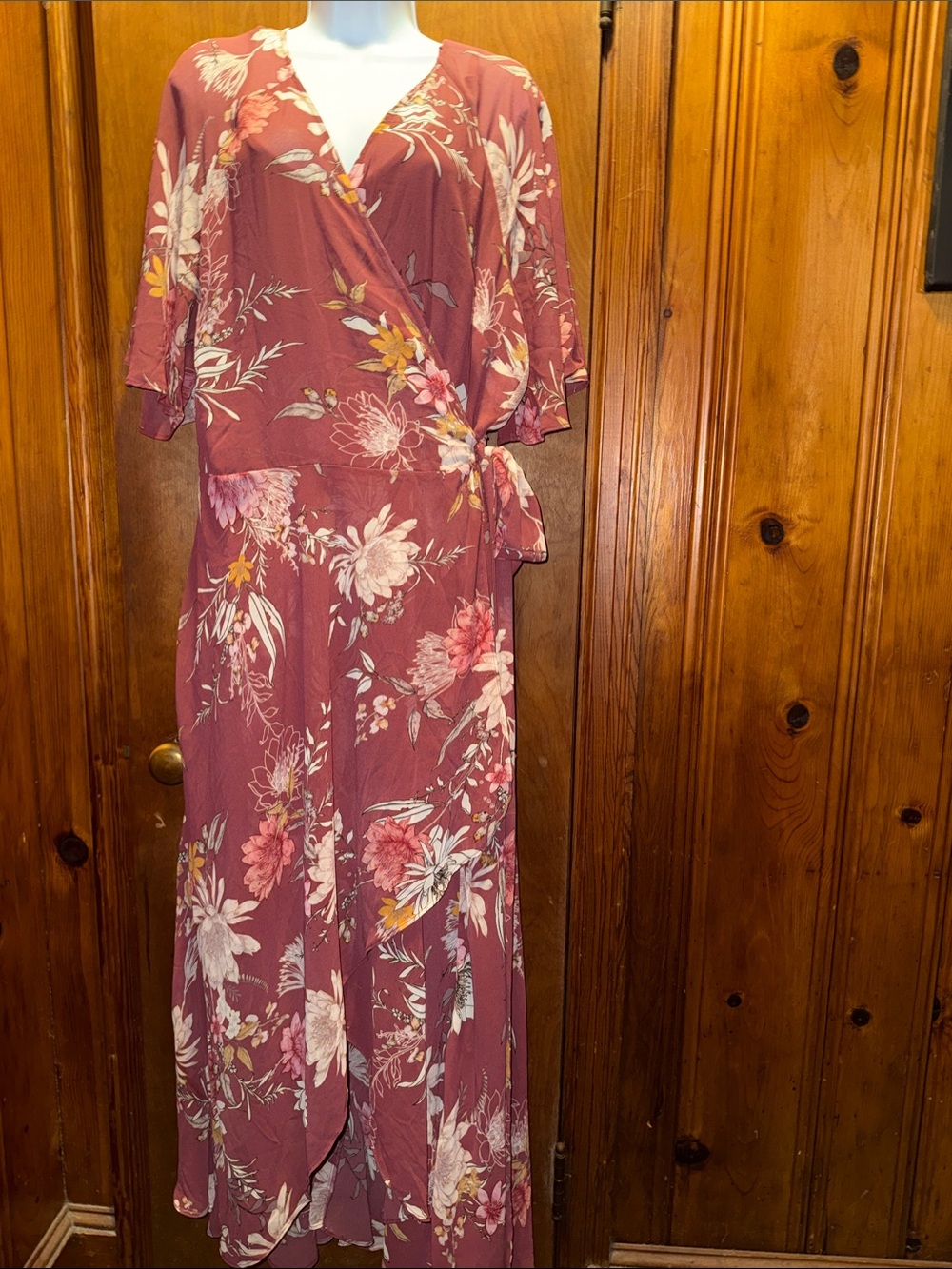 Floral Wrap Maxi Dress - Mauve Pink